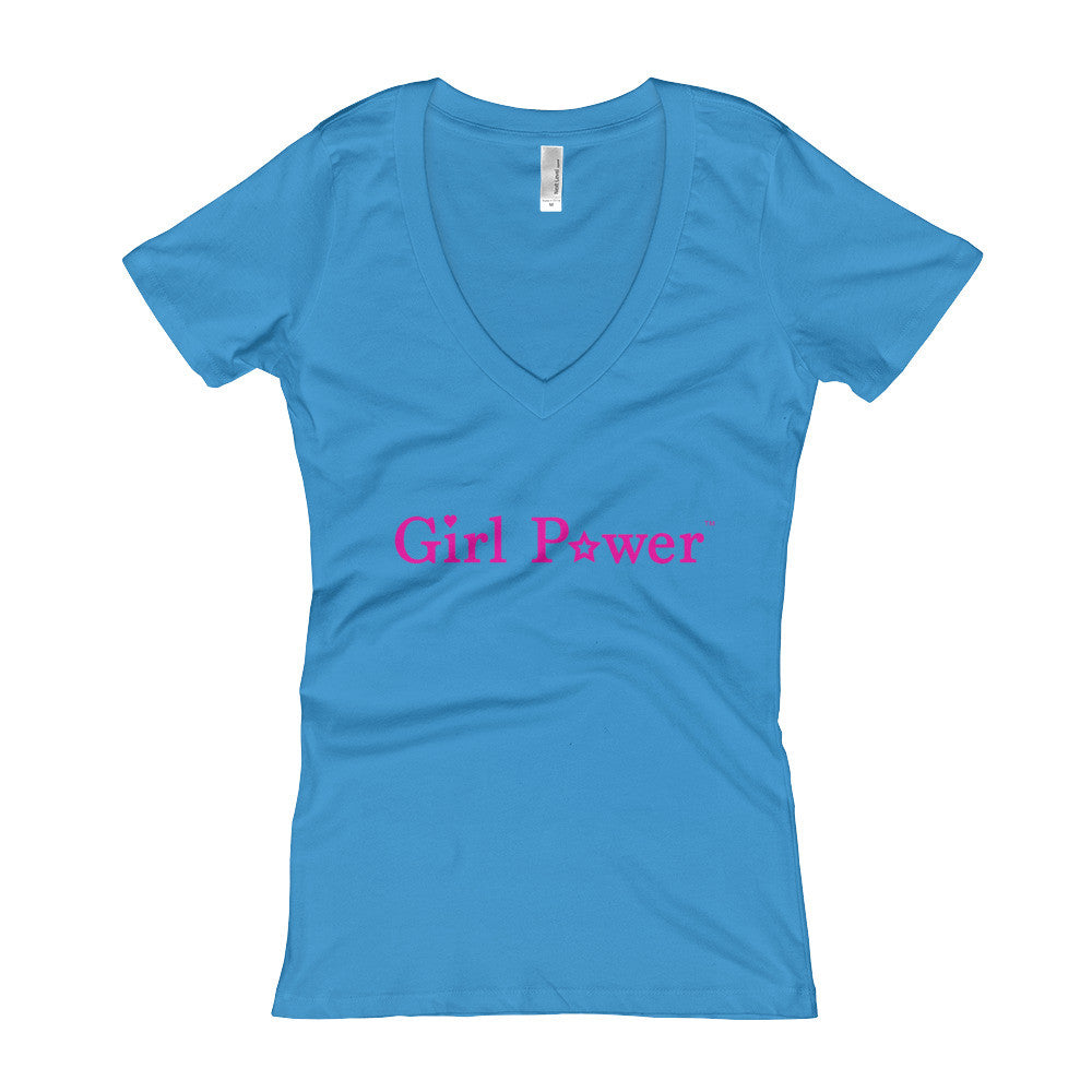 V-Neck Tee (Pink Text)